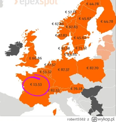 robert5502 - Ceny hurtowe energii elektrycznej w niektórych krajach Europy. Od razu z...