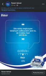 tompl - Velvet aspiruje do poziomu Gillette w poniżaniu mężczyzn.

https://www.facebo...