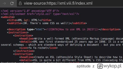 aptitude - Strona w całości napisana w XML, zero HTML. Fajna sprawa (ʘ‿ʘ)
https://shk...