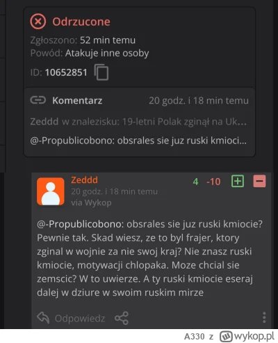 A330 - Stecka ruski kmiocie, obsralas sie juz? Sraj dalej w dziurę w poznanskim mirze...