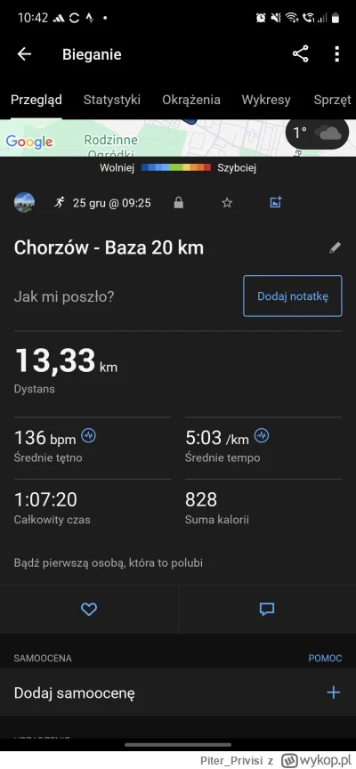 Piter_Privisi - 55 138,89 - 13,33 = 55 125,56

W końcu mogłem wyjść pobiegać. Wydolno...