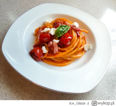 Ice_Glaze - Spaghetti z sosem z pieczonych pomidorków koktajlowy cherry, boczek, ser ...