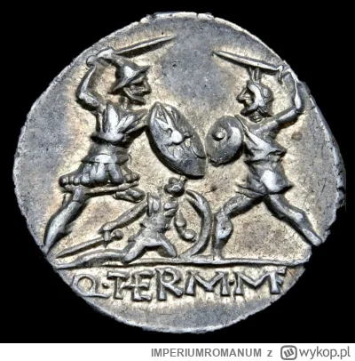 IMPERIUMROMANUM - Denar rzymski z bohaterską sceną

Rewers srebrnego denara rzymskieg...