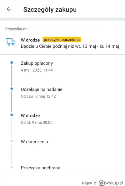 Rajev - Dzięki #allegro za cenną informację.
To że paczka nie dotarła akurat już zdąż...