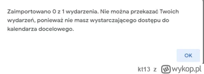 kt13 - Próbuje zaimportować spotkanie z pliku do kalendarza google, jestem zalogowana...