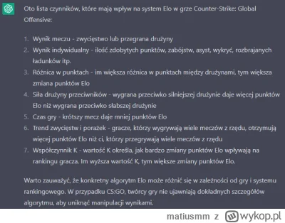 matiusmm - Według odpowiedzi AI, oto lista czynników, które mają wpływ na system Elo ...
