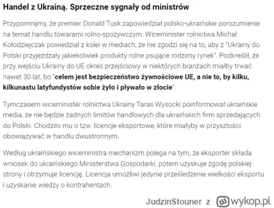 JudzinStouner - Czytam dzisiaj, że Unia chce wolnego handlu z ukrainą ponad naszymi g...