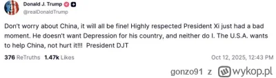 gonzo91 - #gielda 
*TRUMP: DONT WORRY ABOUT CHINA, IT WILL ALL BE FINE

Ani trochę mi...