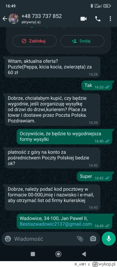 K_eM1 - Co jest #!$%@?.....
O 16:22 dodaje ogłoszenie z jakimiś puzzlami którymi dzie...