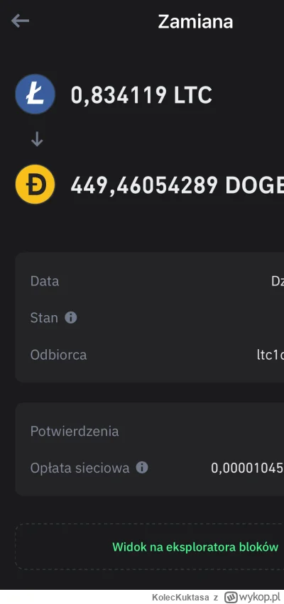 KolecKuktasa - chcialem sobie swapa zrobic w trust wallet z LTC na Doge i minelo troc...