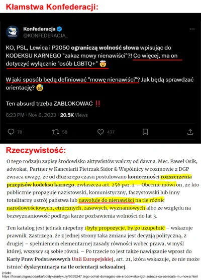 R187 - Profil Konfederacji na Twitterze szerzy kłamstwa, jakoby miano do Kodeksu karn...