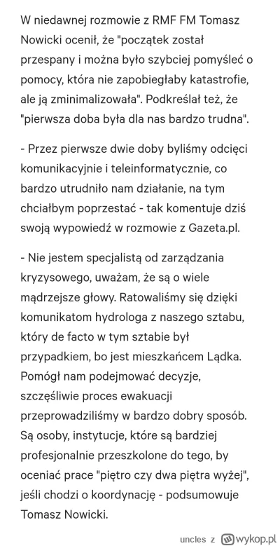 uncles - Ciekawe, że burmistrz Lądka Zdroju komentował, że dzięki pomocy hydrologa, k...