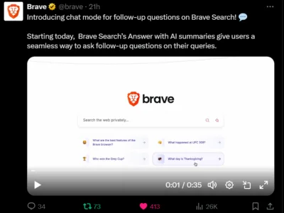 kkecaj - Wyszukiwarka i przeglądarka Brave bardzo mocno stawia na AI. Pytania w wyszu...