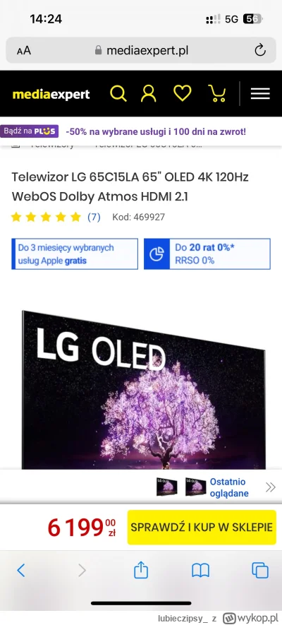 lubieczipsy_ - Coś lepszego OLED 65 cali znajdę w tej cenie?
#lg #oled #lgoled #telew...