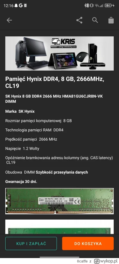 0caffe - Taka pamięć ram Hynix HMA81GU6CJR8N-VK zadziała w zwykłym pc? Jak poznać któ...