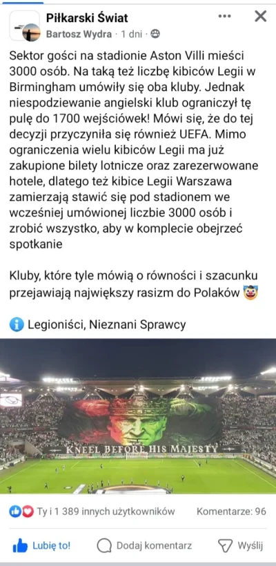 Piotrek7231 - #mecz #legia #ligakonferencji 
Polacy to ludzie drugiej kategorii?