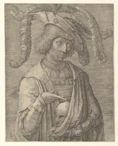 Loskamilos1 - Lucas van Leyden, "Mężczyzna z czaszką", dzieło z roku 1519.

#necroboo...