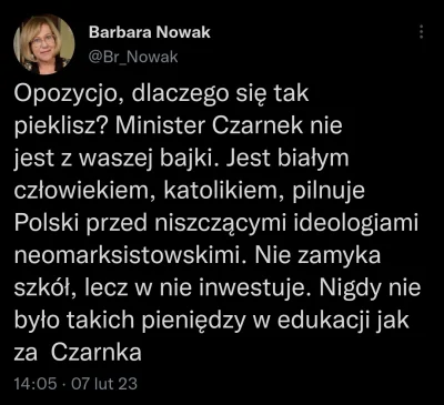 Jabby - Oto Małopolska Kurator Oświaty. Wśród "zalet" Czarnka wymienia to że jest bia...