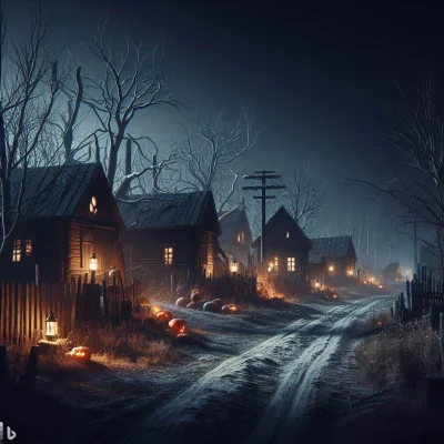 CherryJerry - ! an old haunted village, dark old small buildings and houses with some...