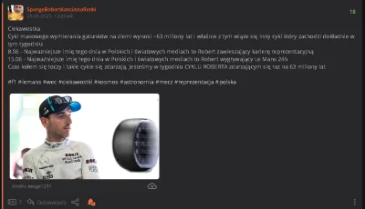 SpongeBobertKanciastoRenki - #f1 #wec #lemans #astronomia #kubica Przewidziałem Zwyci...