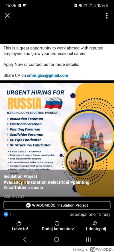 karocx - #wojna Agencje pracy szukają ludzi do roboty w Rosji w sektorze oil&gas xDD ...