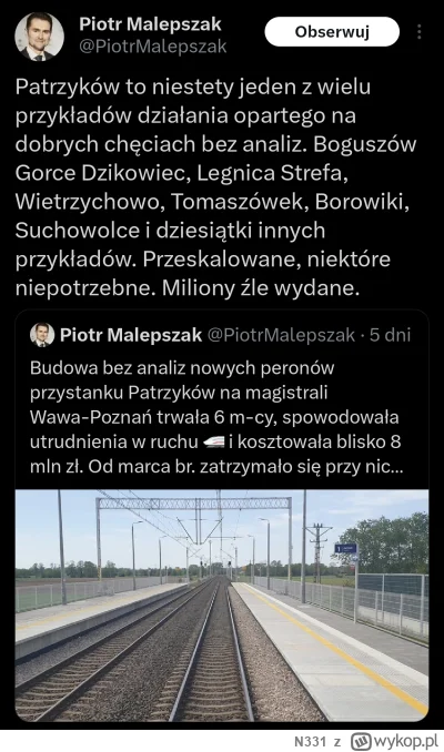 N331 - Polska, to kraj gdzie buduję się kolej dla wymierającej polski powiatowej, a n...