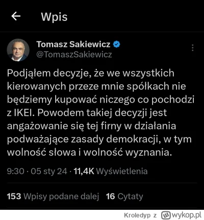 Kroledyp - #tvpis 
#polityka
Okej, na Ikee to oni sobie mogą poszczekać co najwyżej a...