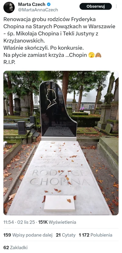 Turin89 - No, nie do pomyślenia, na grobie rodziców Chopina jest morda Chopina. Kto t...