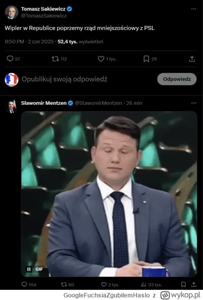 GoogleFuchsiaZgubilemHaslo - wczoraj mentzen jeszcze tak pisal. Widocznie dostał tele...