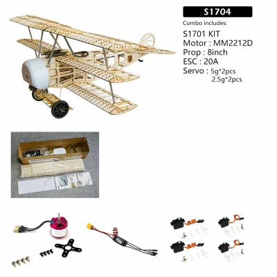 n____S - ❗ Dancing Wings Hobby S17 Fokker Dr.I 770mm Balsa Wood RC Airplane Kit Combo...