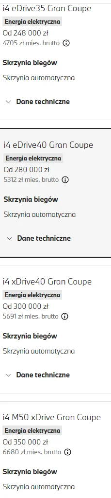 zibizz1 - >i4 w cenie 3 
 iX1/2 w cenie Y

@PiotrFr: To gdzie sa te nowe i4 po 200-22...