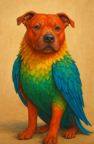 luke-mat - AI służy do zmiksowania pitbulla z papugą