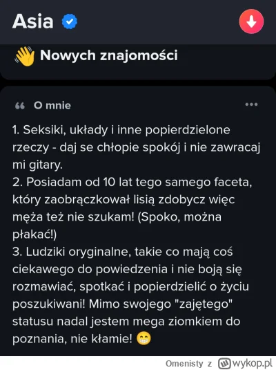 Omenisty - #tinder #badoo
 Nie no facet może być spokojny skoro "seksiki" to popierdz...