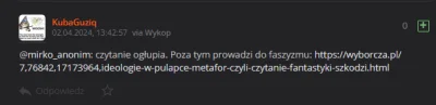 Marek_Tempe - @KubaGuziq: Idź meczyk pooglądać lepiej:) a potem paciorek i spać.