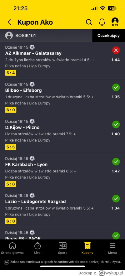 Dddkop - Ktoś to postawił? Wszystkie strony z wynikami wskazują że galatasaray oddało...