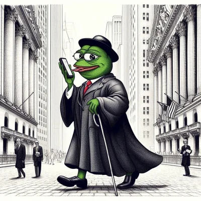 eloar - Shot it down, AI knows
 pope frog as stock trader walking on wallstreet with ...
