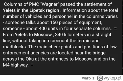waro - Według Rybara wagnerowcy znajdują się aktualnie jakieś 340km od Moskwy

#ukrai...