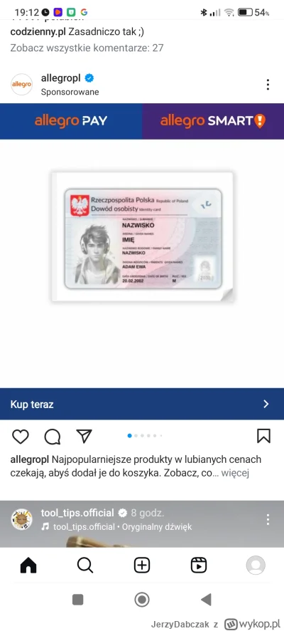 JerzyDabczak - Wchodzę sobie na Instagrama poprzeglądać memy z kotami, a tam reklama ...