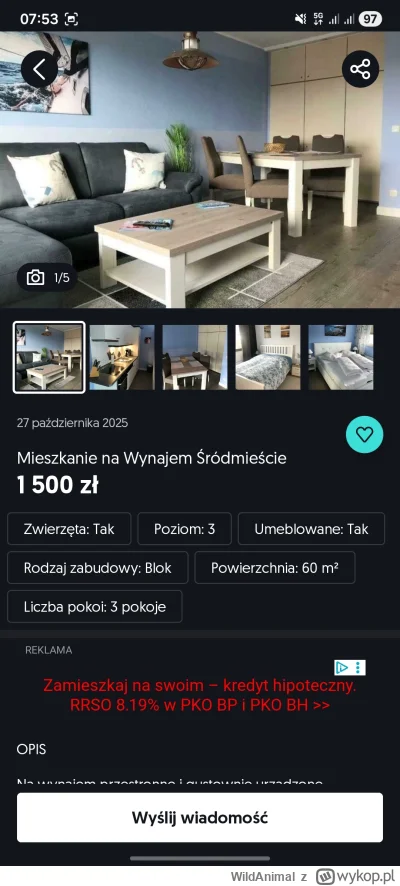 WildAnimal - Nowy? Rodzaj oszustwa na olx
Ktoś wrzuca kradzione zdjecia mieszkania na...