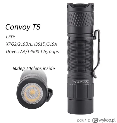 polu7 - Convoy T5 219B 519A High CRI Flashlight Black w cenie 20.9$ (82.33 zł) | Najn...