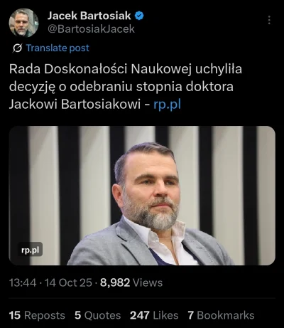 Wilczynski - #napierala podwójny sukces Bartosiaka. Przywrócono mu doktorat i gra jes...