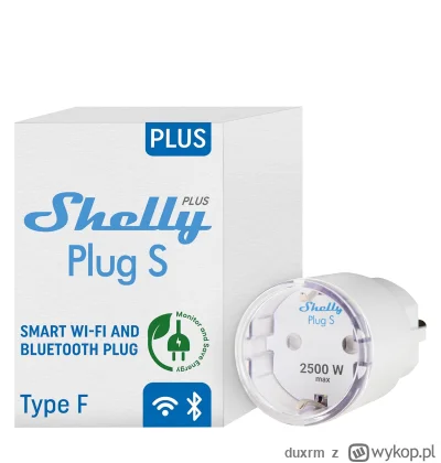 duxrm - Wysyłka z magazynu: PL
Shelly Plus PLUG S - inteligentne gniazdko WIFI i Blue...