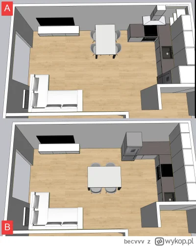 becvvv - Doradzicie który układ salonu z kuchnią lepszy? Pomieszczenie ma 21.5 m2, pr...