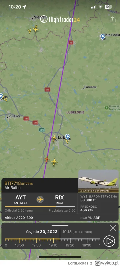 LordLookas - Zrzut ekranu z Flightradar24 z tego dnia i godziny nad Lublinem z zaznac...