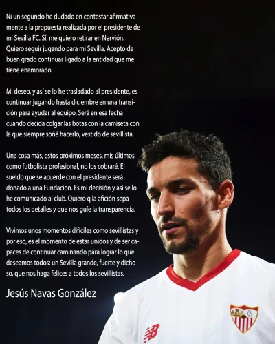 raul7788 - #mecz #laliga

 Jesús Navas podpisał dożywotni kontrakt z klubem.
Do grudn...