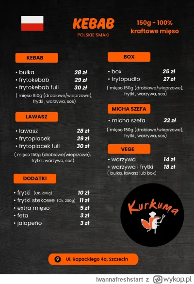 iwannafreshstart - #szczecin #kebab cennik nowego kebaba na Rapackiego