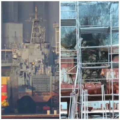 Shuwaks - #ukraina #rosja #wojna
Skutki ataku drona na  okręt desantowy "Górnik Olene...