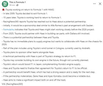 kizalfon - Ponoć Toyota rozmawia o partnerstwie z Haasem... Czyżby w 2025 skład Kubic...