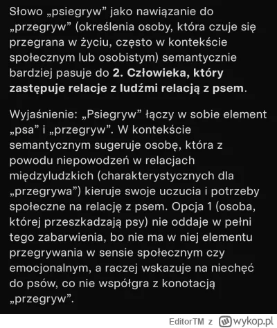 EditorTM - Grok spytany czy słowo psiegryw można semantycznie powiązać z kimś kto nie...
