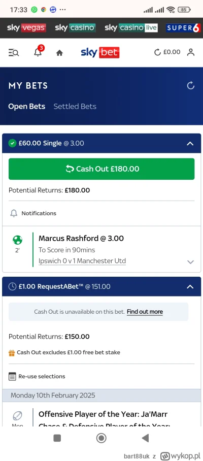 bart88uk - Najszybsze 180 funtów ever #mecz #bukmacherka #manchesterunited #bukzaplac...